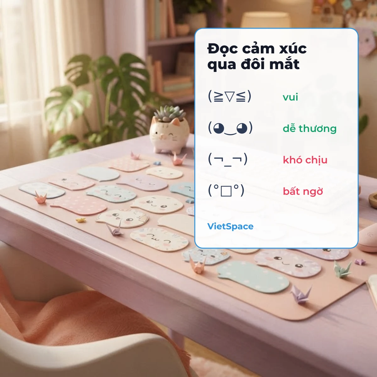 Đọc cảm xúc của kaomoji qua đôi mắt: vui, dễ thương, khó chịu, bất ngờ