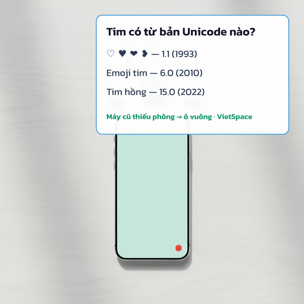 Các kí tự trái tim có từ phiên bản Unicode nào và vì sao máy cũ hiện ô vuông