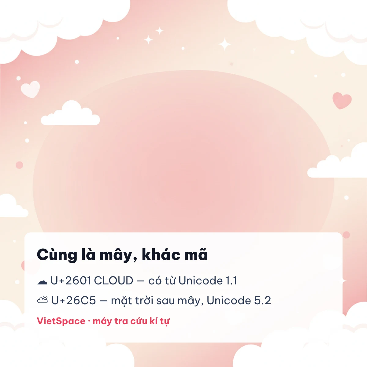 So sánh mã Unicode kí tự đám mây U+2601 CLOUD và U+26C5 mặt trời sau mây